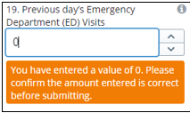 data quality warning screenshot for previous day emergency department visits